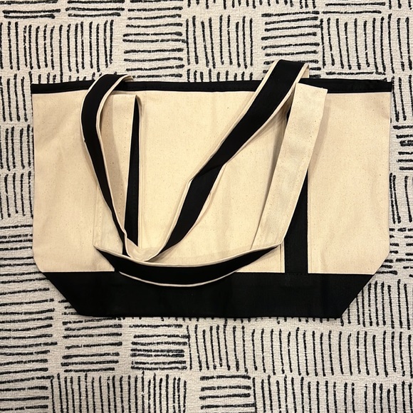 🏝️ PIRETTE Canvas Beach Tote 🏝️ NEW Bag Black/Cream/White - Picture 5 of 5